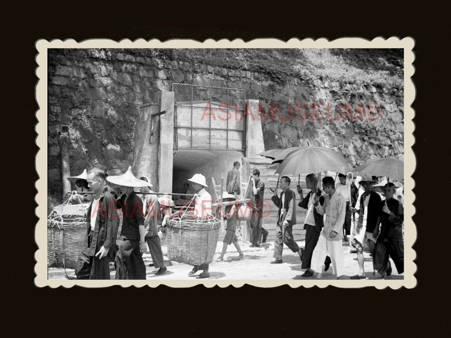 1940s WW2 WAR BUNKER LABOR SHELTER TUNNEL BOMBING Vintage Hong Kong Photo #1701