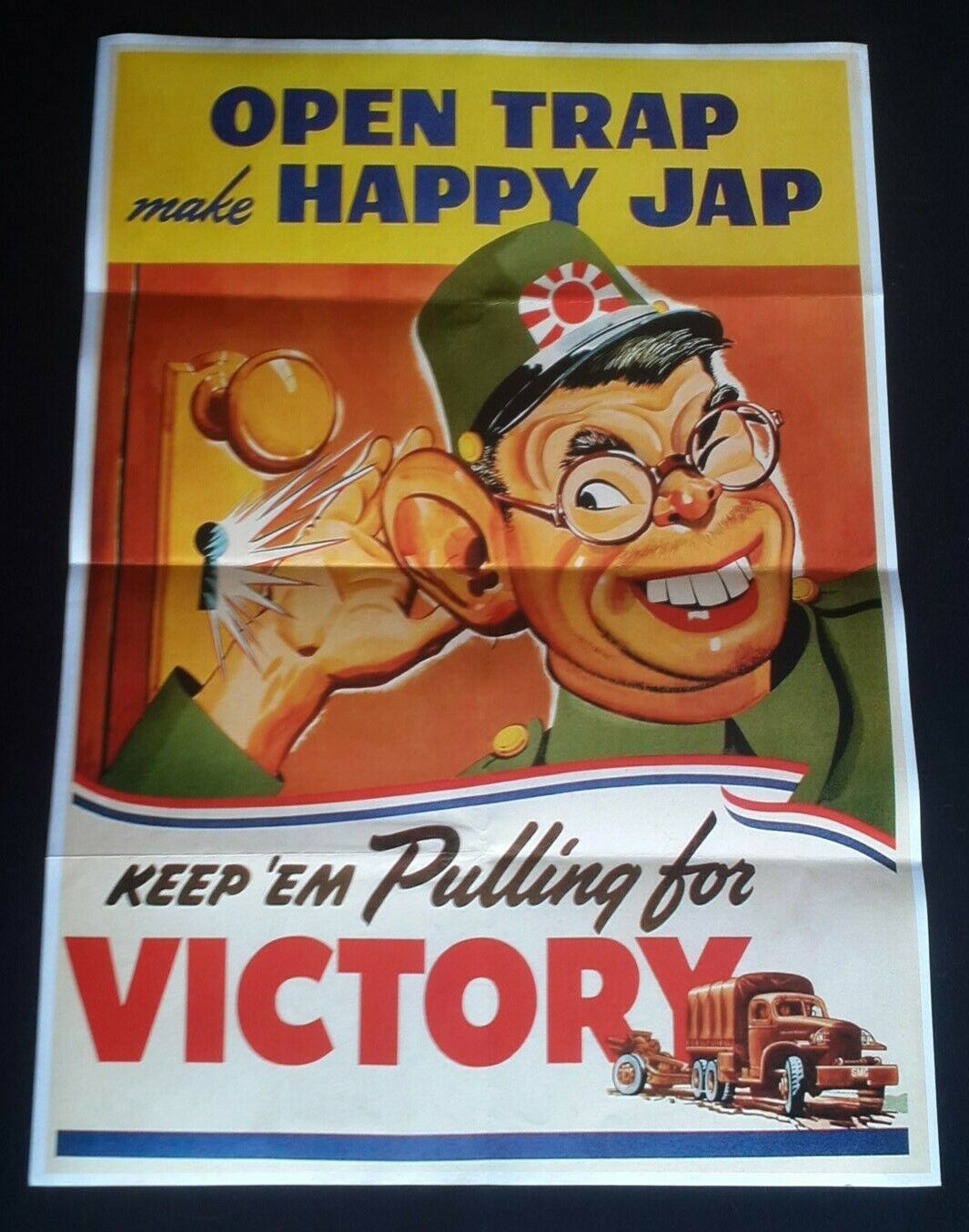 1942 WW2 AMERICA JAPAN TOJO ARMY SOLIDER WAR FLAG SPY TRUCK PROPAGANDA POSTER