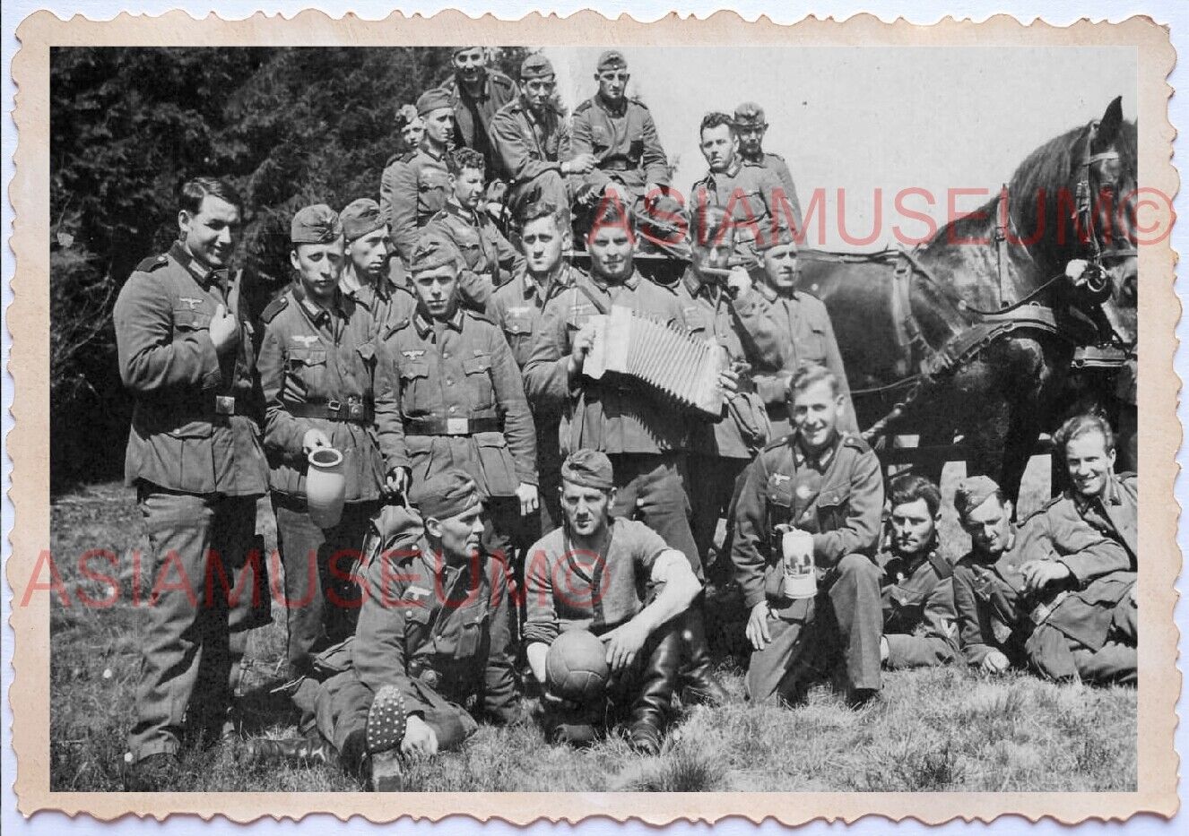 WWii D-DAY NORMANDY EUROPE ARMY Soldier Group war  HORSE Wehrmacht Photo A76