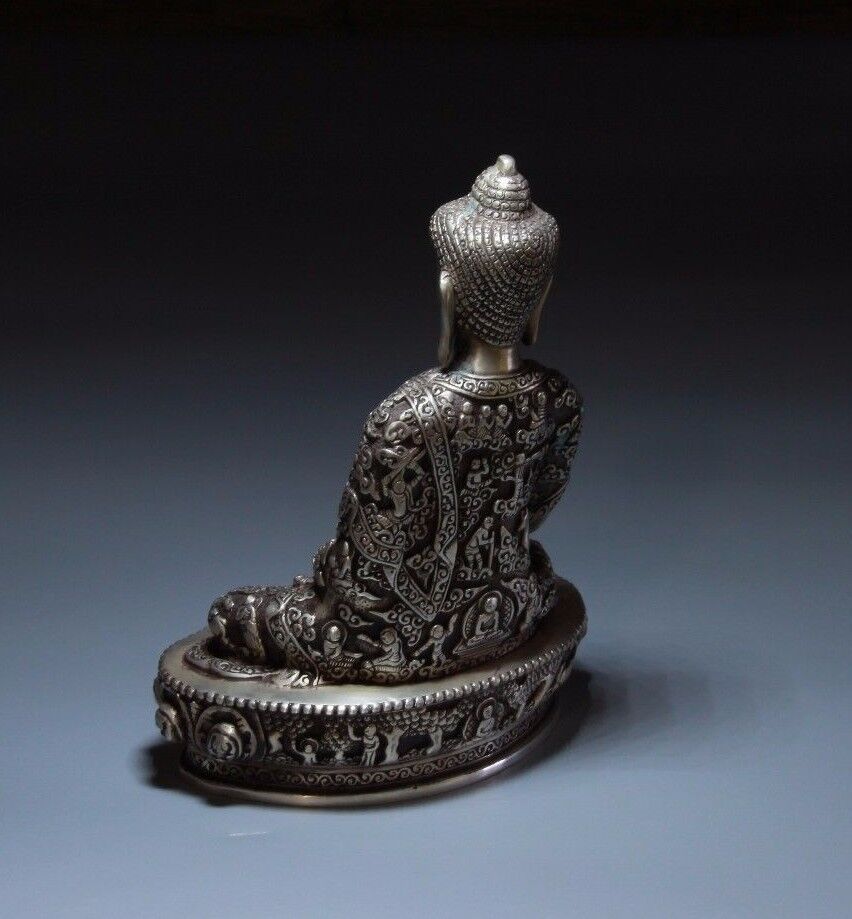 9" Tibet Tibetan Buddhism White Copper Silver Gilt Siam Buddha Bowl Seat Statue