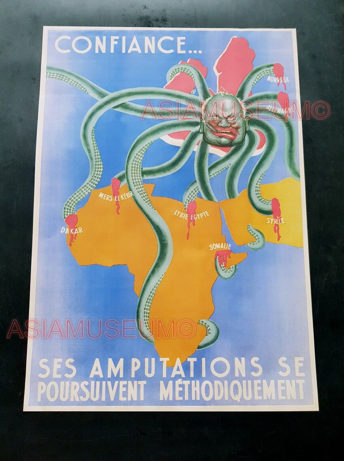 1942 WW2 Confiance Ses Amputations ENGLAND UK AFRICA MAP WAR PROPAGANDA POSTER