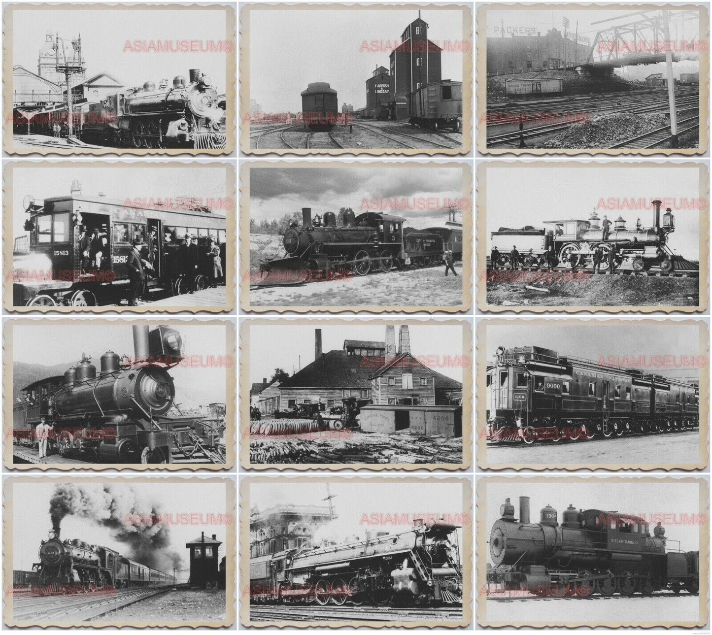 100pcs 1900s USA AMERICA RAILWAYS TRAIN STATION LOCOMOTIVE B&W Vintage Photo