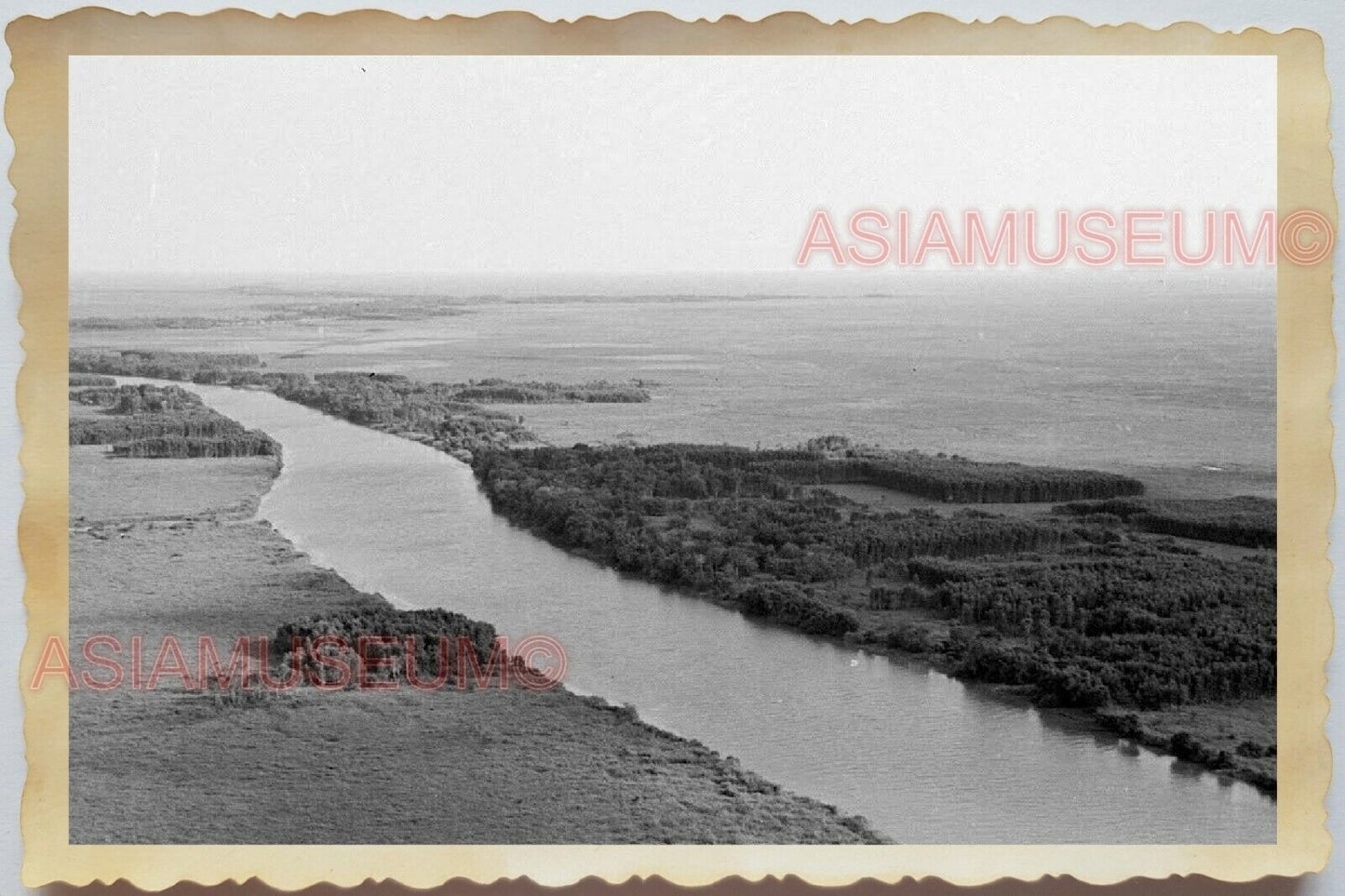 50s Vietnam SAIGON HO CHI MINH VILLAGE RIVER AERIAL SKY VIEW Vintage Photo #1631