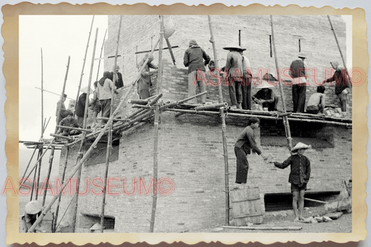 40s WW2 Vietnam VINH PHUC BUILD FORTRESS FORT TOWER WORKER Vintage Photo 29448