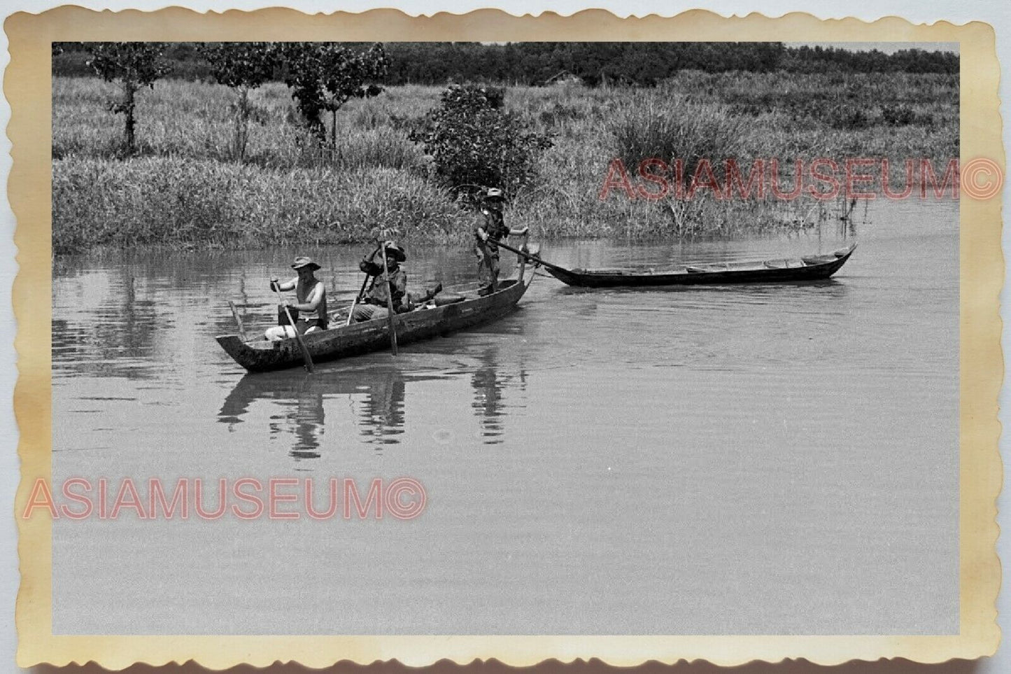 50s Vietnam War Saigon River Gun Battle Boat Ship Sampan  Vintage Photo #1042