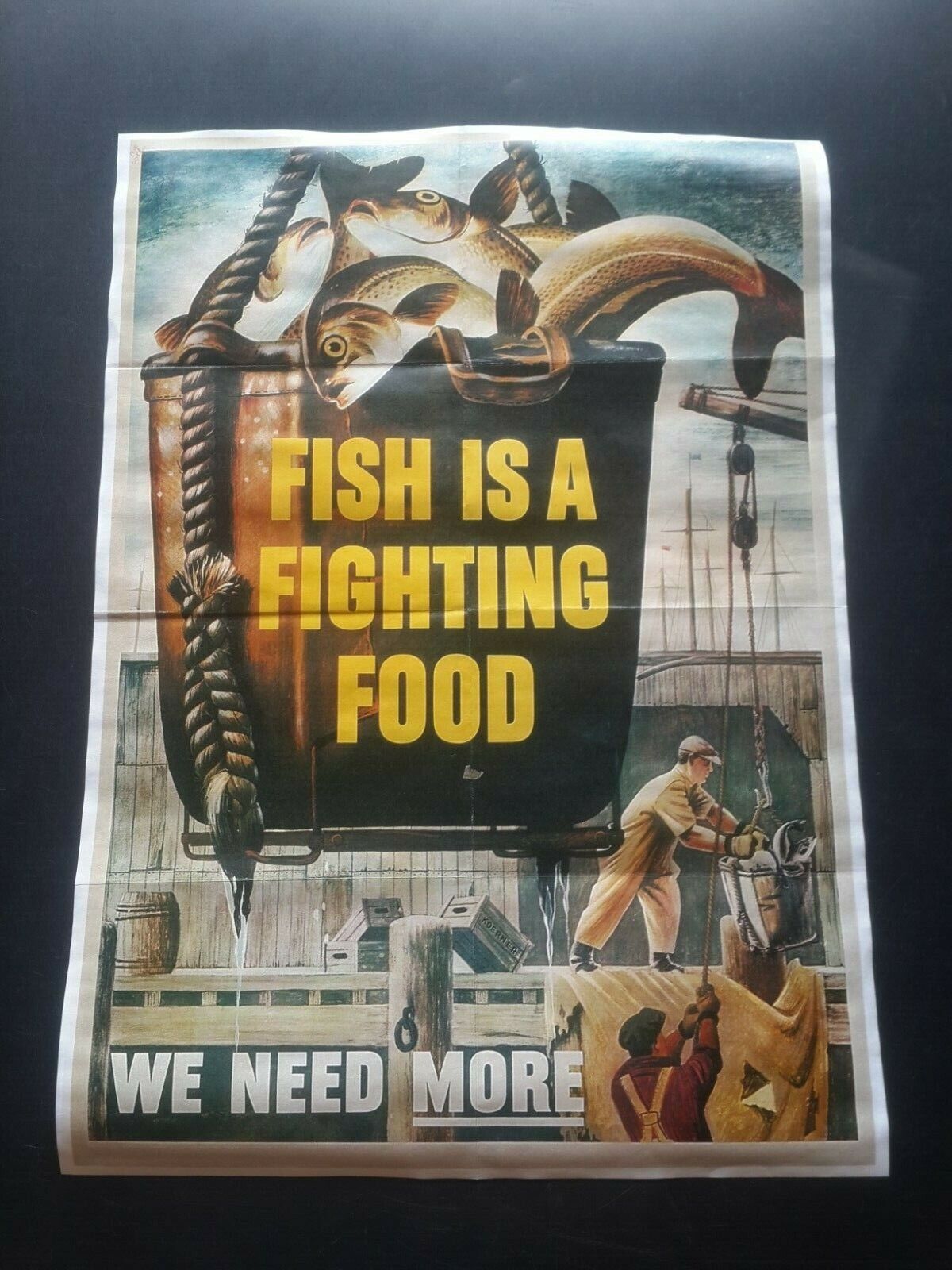 1940 WW2 AMERICA NAVY MARINE FISH FIGHTING FOOD SAILOR SHIP PROPAGANDA POSTER