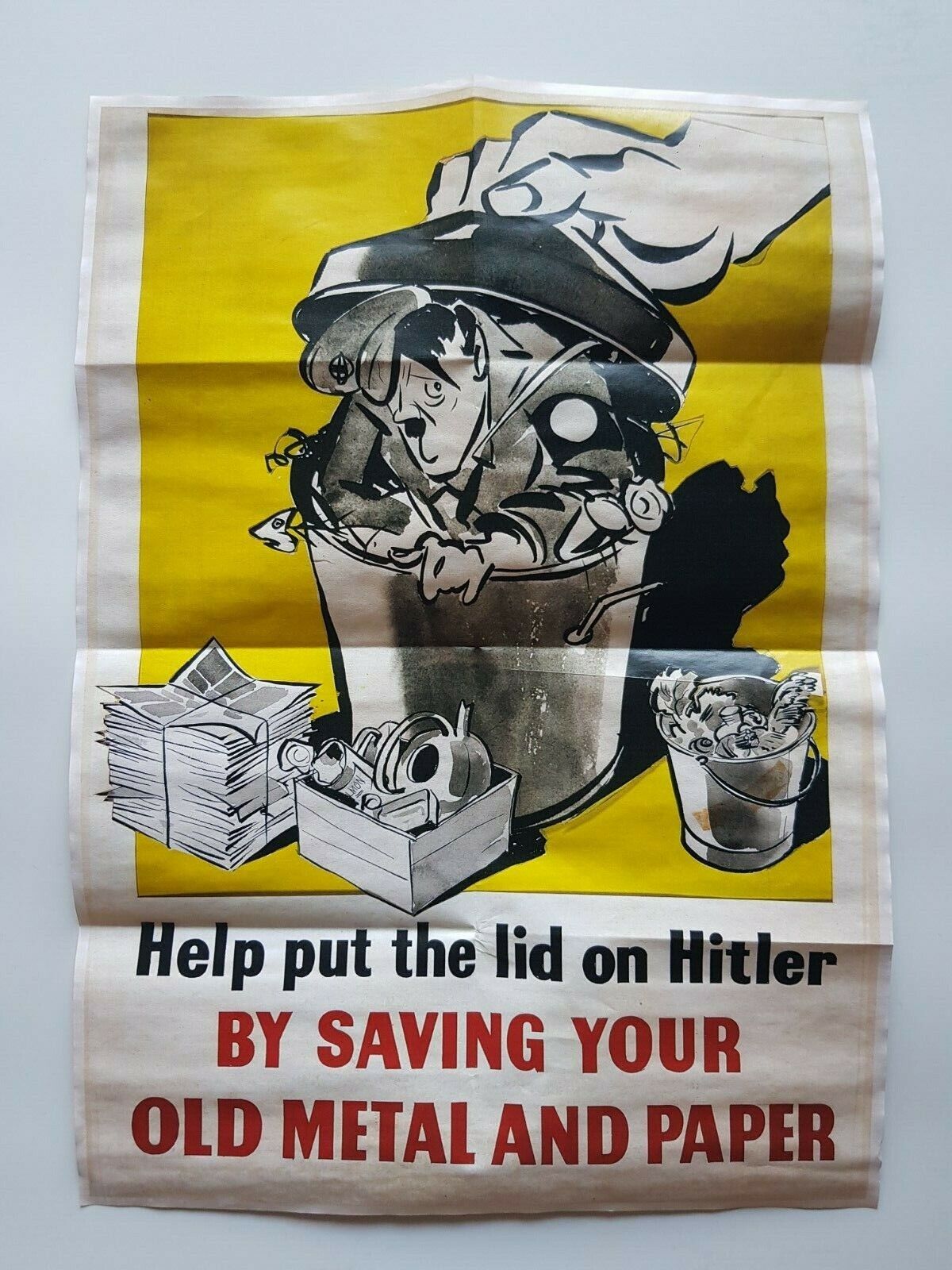 1945 WWii USA AMERICA RUBBISH BIN SCRAP METAL PAPER RECYCLE PROPAGANDA POSTER