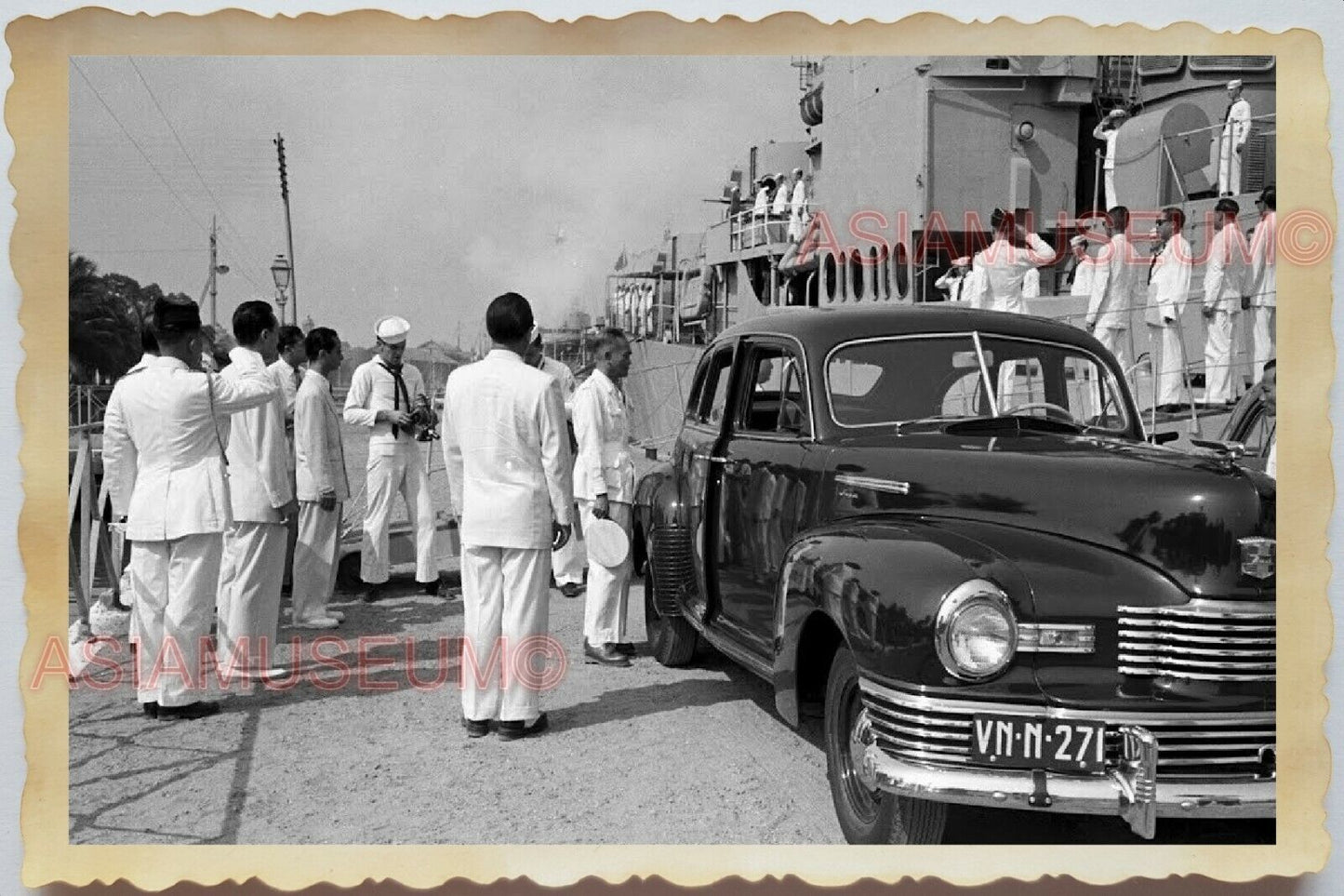 1950s Vietnam War Indochina SAIGON WARSHIP NAVY CLASSIC CAR Vintage Photo #415