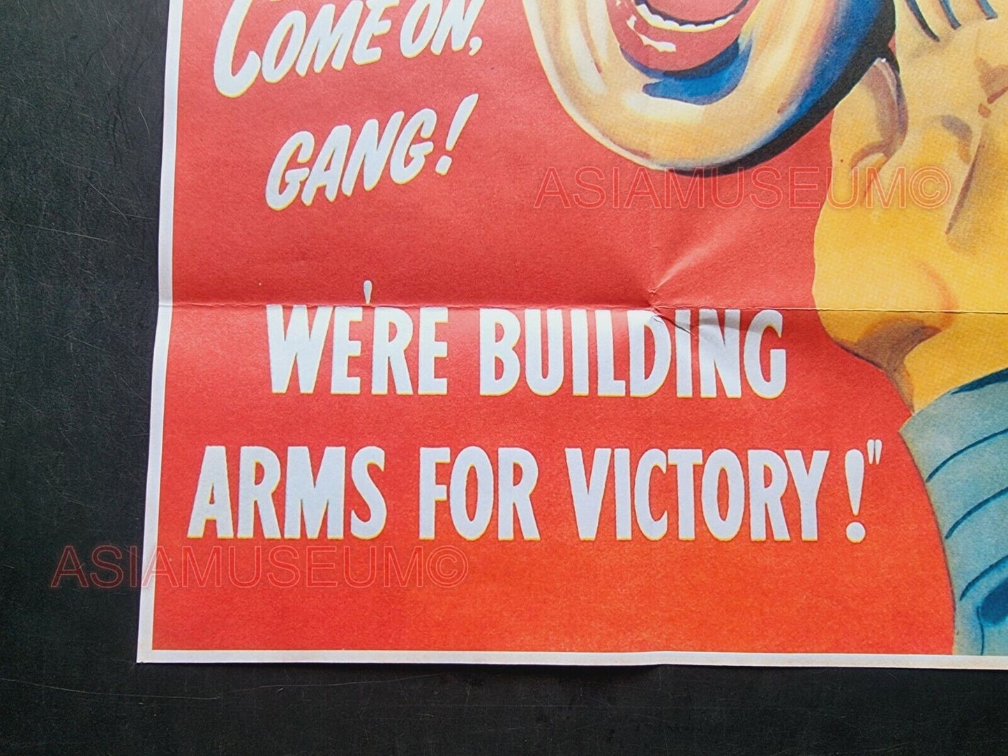 1943 WW2 USA AMERICA FACTORY BUILDING ARMS FOR VICTORY BATTLE  PROPAGANDA POSTER