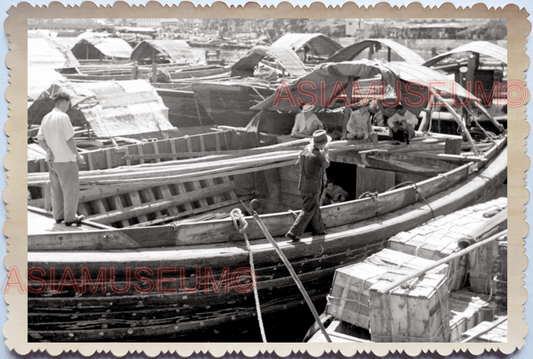 WW2 Sampan Dock Pier River Boat Clark Quay Ship Vintage Singapore Photo 28598