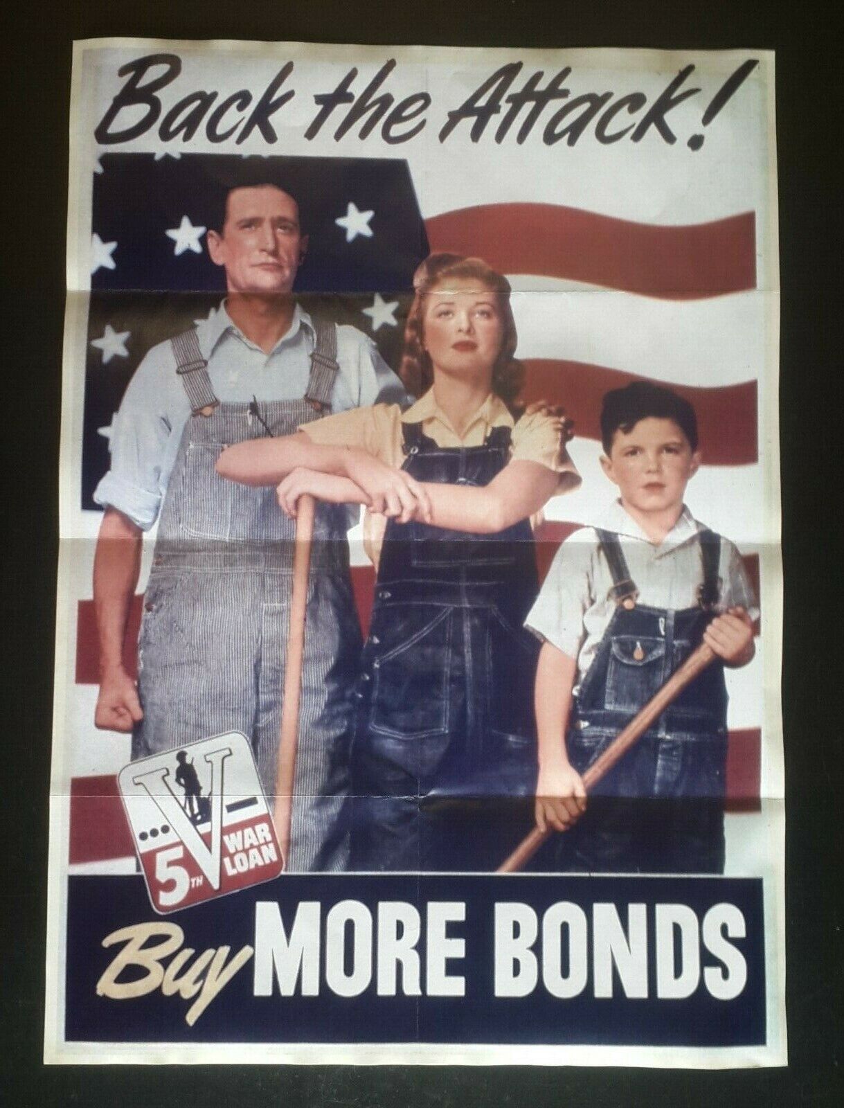 1944 WW2 USA AMERICA WOMEN CHILDREN BOYS WAR BONDS FLAG WORKER PROPAGANDA POSTER