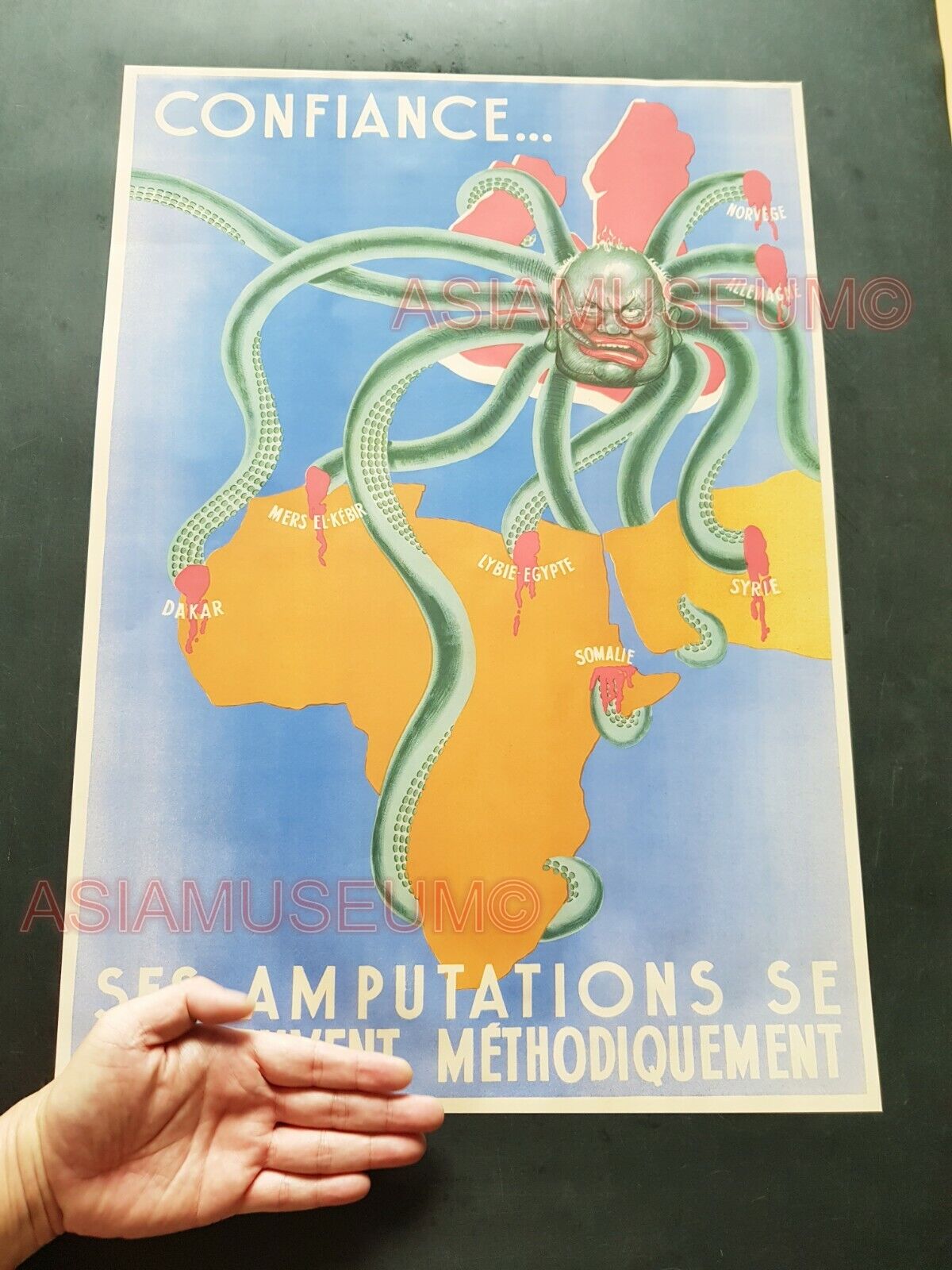 1942 WW2 Confiance Ses Amputations ENGLAND UK AFRICA MAP WAR PROPAGANDA POSTER