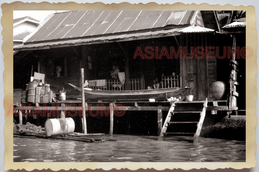 50s THAILAND BANGKOK FLOATING MARKET BOAT FOOD HOUSE KITCHEN Vintage Photo 29821