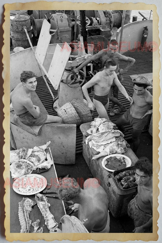 50s Vietnam SAIGON GROUP ARMY TOPLESS MEN GAY COOKING SHIP  Vintage Photo #773