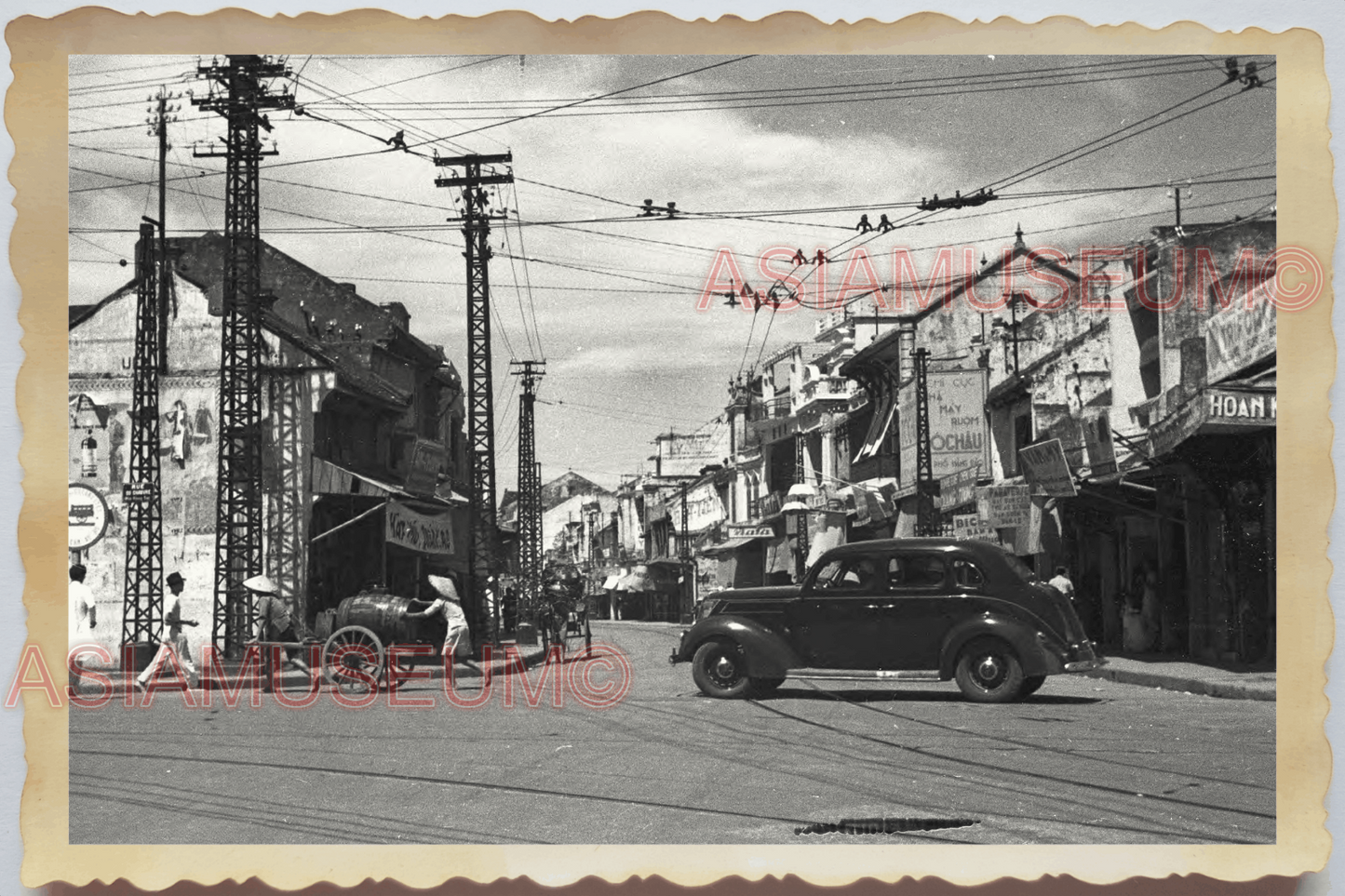 40s Vietnam HANOI STREET ORIENT FRENCH COLONIAL BUILDING CAR Vintage Photo 04346