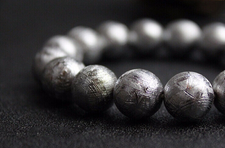 GIBEON METEORITE 8mm 20 Beads Bracelet 7" Iron Nickel Aerolite moon White Gold