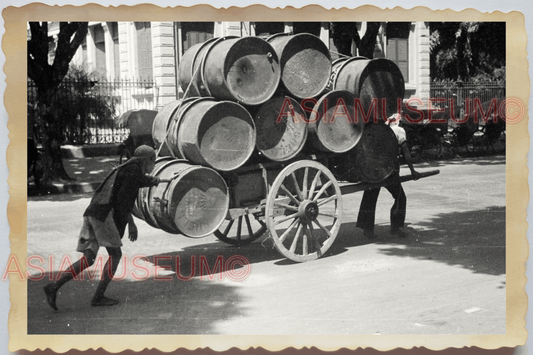 40s WW2 Vietnam HANOI PETROLEUM GASOLINE BARREL STREET CART Vintage Photo 23744