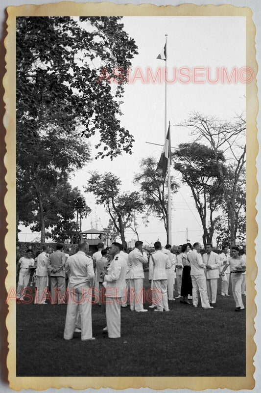 50s Vietnam SAIGON FRENCH NAVY ARMY SOLDIER FLAG GROUP GENERAL Vintage Photo 680