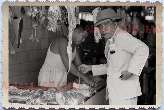 WW2 WAR SYNACOCOE STREET SCENE SUIT BUTCHER SHOP Vintage Singapore Photo 17778