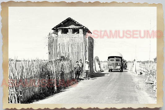 40s WW2 Vietnam BORDER MILITARY WATCH TOWER TRUCK JEEP ARMY Vintage Photo 26592