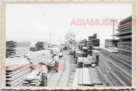 50s PHILIPPINES SHIPPING PORT LUMBER WORKER CARGO SHIP TRACK Vintage Photo 29450