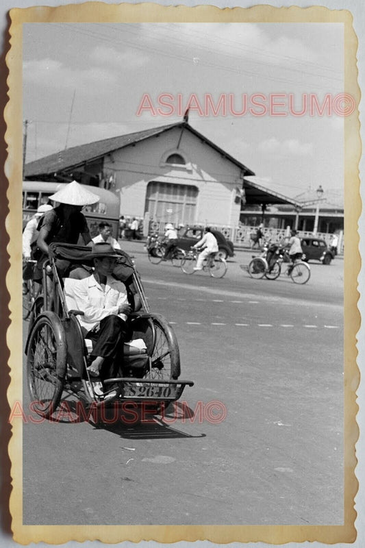 60s Vietnam War HO CHI MINH HANOI STREET SCENE TRISHAW MARKET Vintage Photo 1157