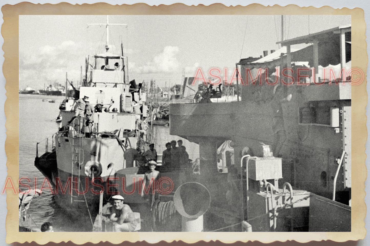 40s WW2 Vietnam HALONG BAY FRENCH NAVY SHIP WARSHIP TOPLESS Vintage Photo 24626