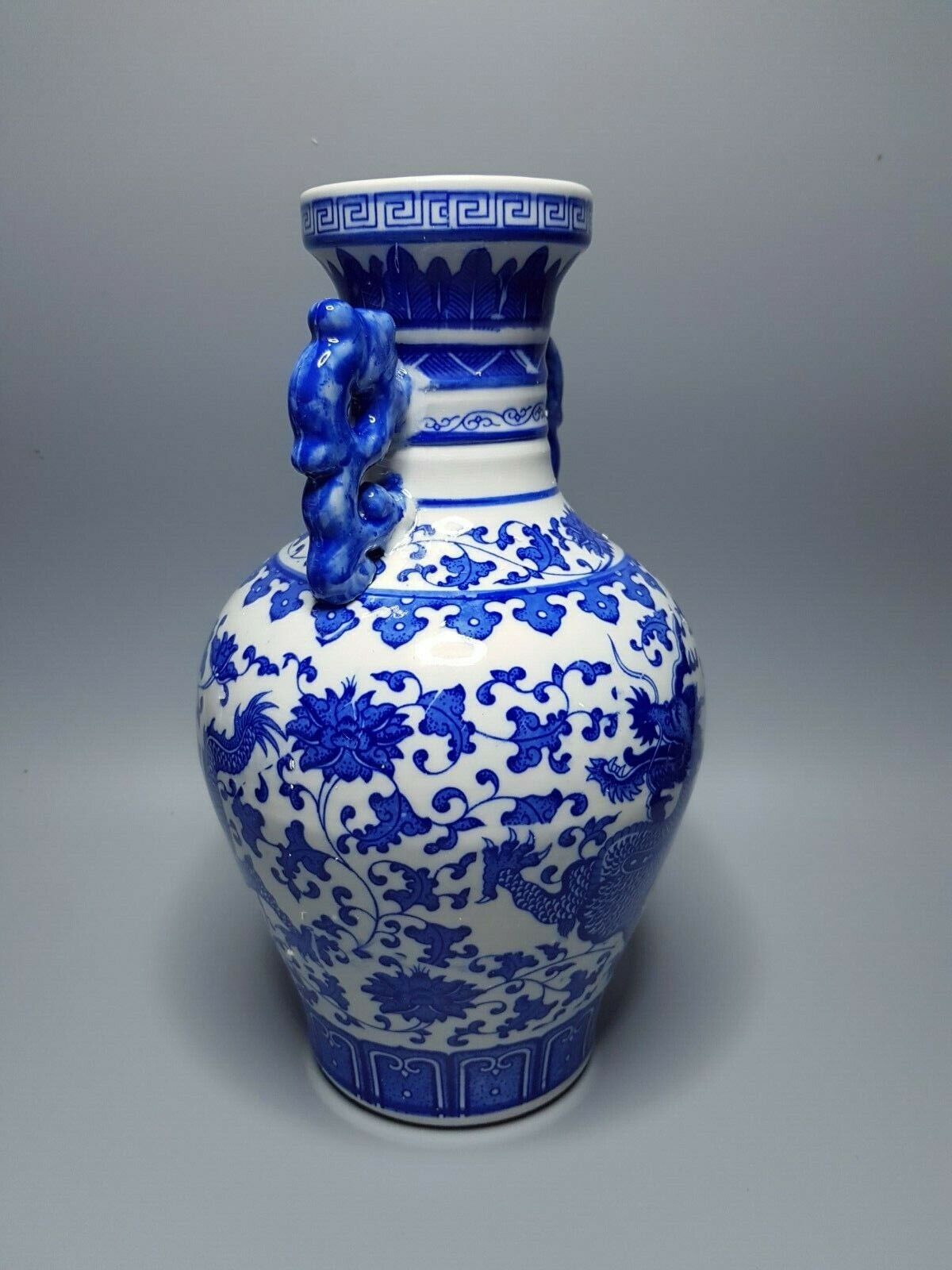 Antique 17th Qing Dynasty Qianlong Marked DRAGON VASE Glaze Blue White Porcelain