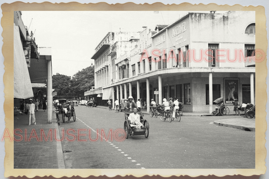 40s WW2 Vietnam STREET SCENE RICKSHAW BICYCLE SHOPPING MALL Vintage Photo 04282