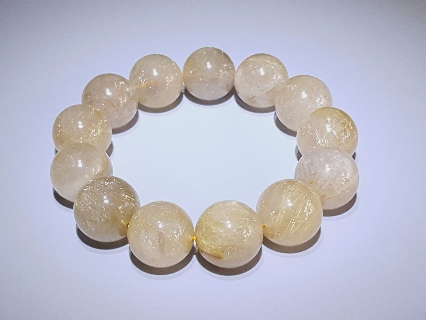 18mm Natural Gold Quartz Golden Hair Rutilated Crystal Bead Bracelet Handwork