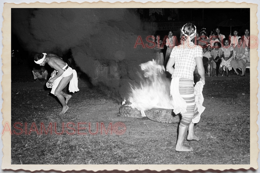 50s PHILIPPINES MOUNTAIN TRIBE MEN NIGHT CAMP FIRE DANCING Vintage Photo 24147