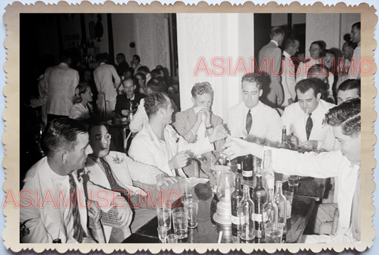 WW2 British American Drinking Party Hotel Bar Cafe War B&W Singapore Photo 18954