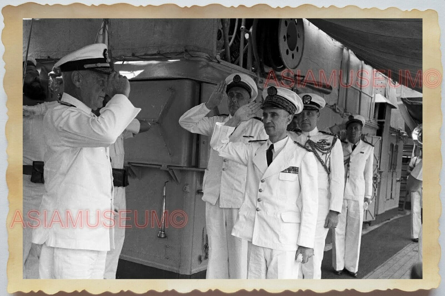 50s Vietnam War French Navy General Army Sailor Ship Boat B&W Vintage Photo #950