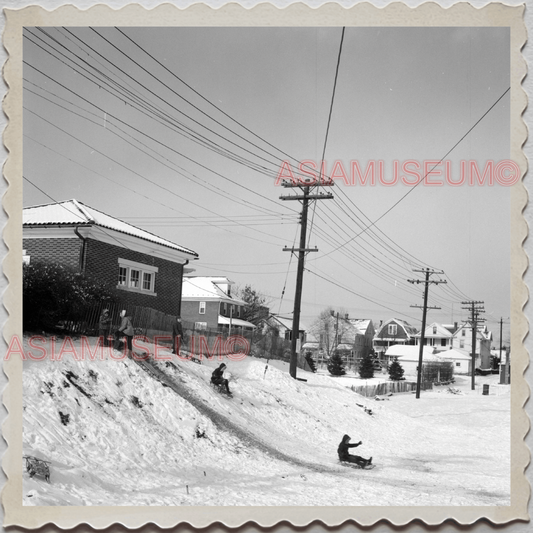 50s SUNBURY NORTHUMBERLAND PENNSYLVANIA SNOW BOYS SLED VINTAGE USA Photo 11958