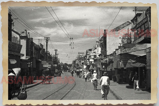 40s Vietnam HANOI RAILWAY CAR SHOP RICKSHAW BICYCLE MAN OLD Vintage Photo 04343