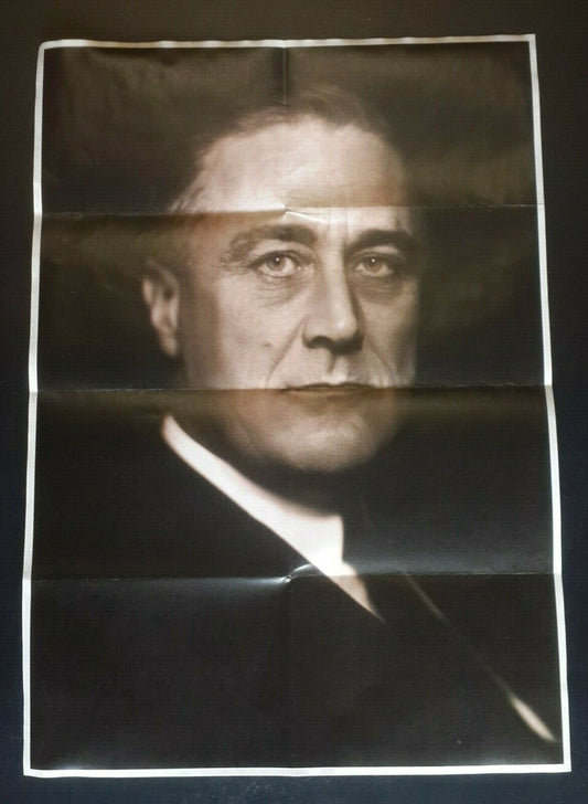 1943 WW2 USA AMERICA PRESIDENT FRANKLIN ROOSEVELT FDR PORTRAIT PROPAGANDA POSTER