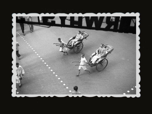 1950s Vintage Hong Kong Photo B&W Road sign Rickshaw Street Japanese Suit  #473