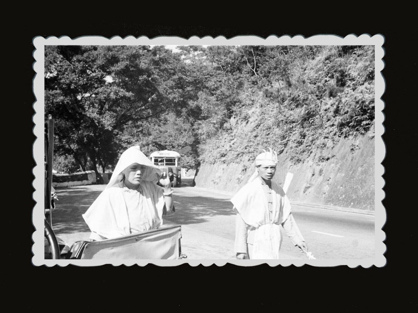 1950s MAN FUNERAL ROAD STREET CAR TRUCK BUS HILL Vintage Hong Kong Photo #696