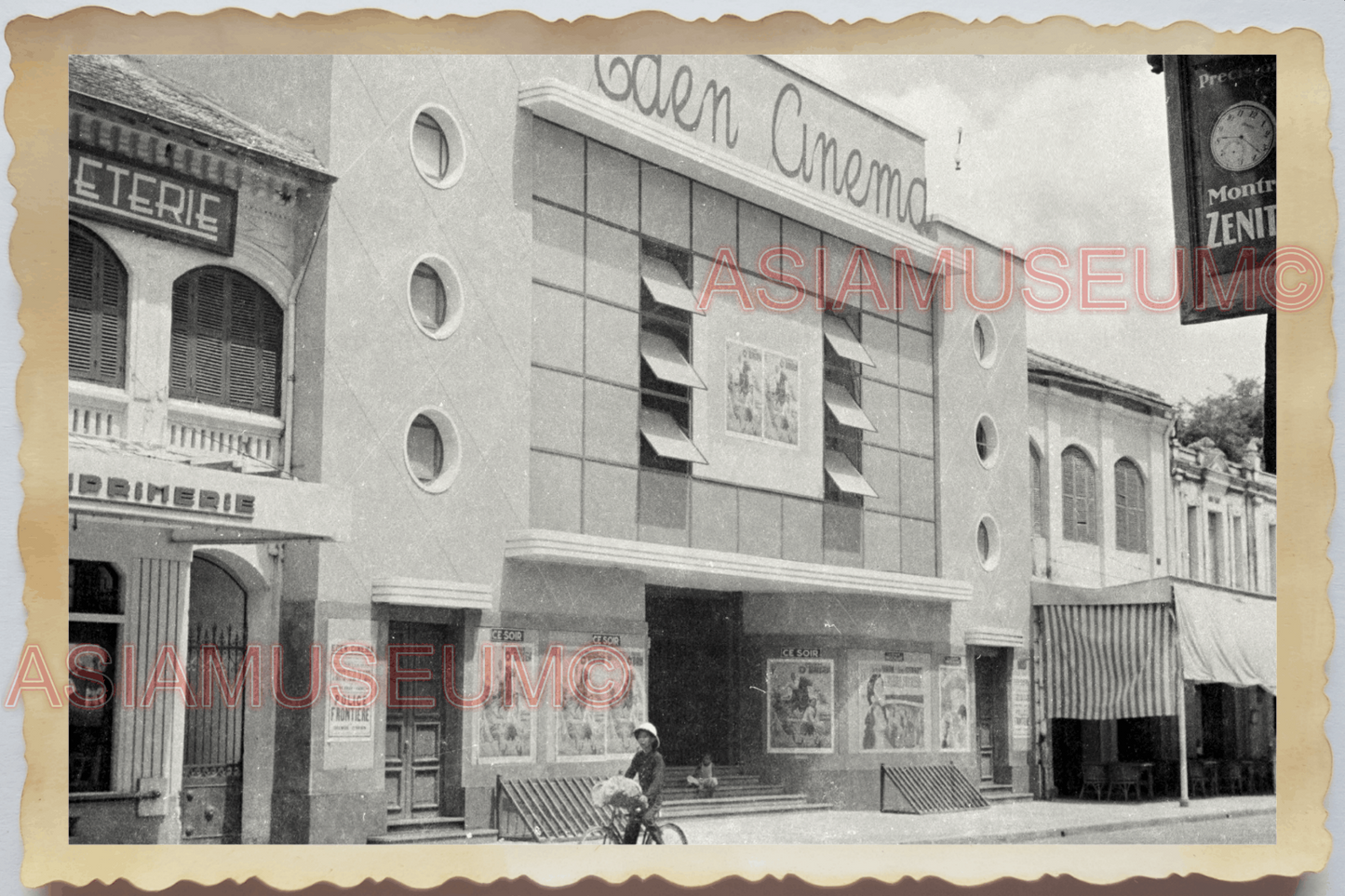 40s WW2 Vietnam HANOI STREET SCENE EDEN CINEMA BICYCLE SHOP Vintage Photo 23697