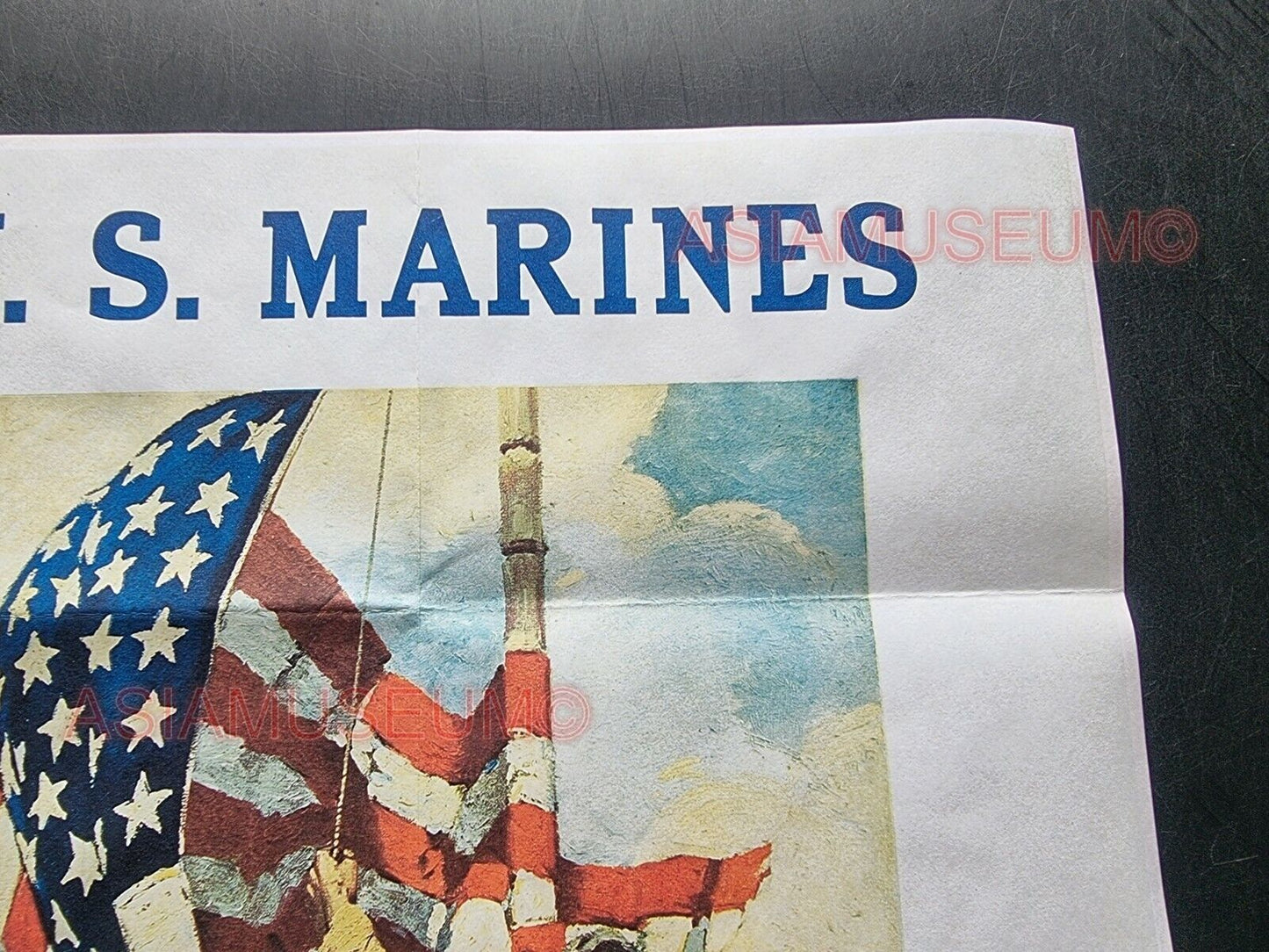 1944 WW2 USA AMERICA ALLIES FORCES MARINES NAVY FLAG SHIP ARMY PROPAGANDA POSTER