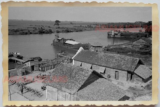 50s Vietnam War Saigon Ho Chi Minh Barge Dock Mekong River  Vintage Photo #1047