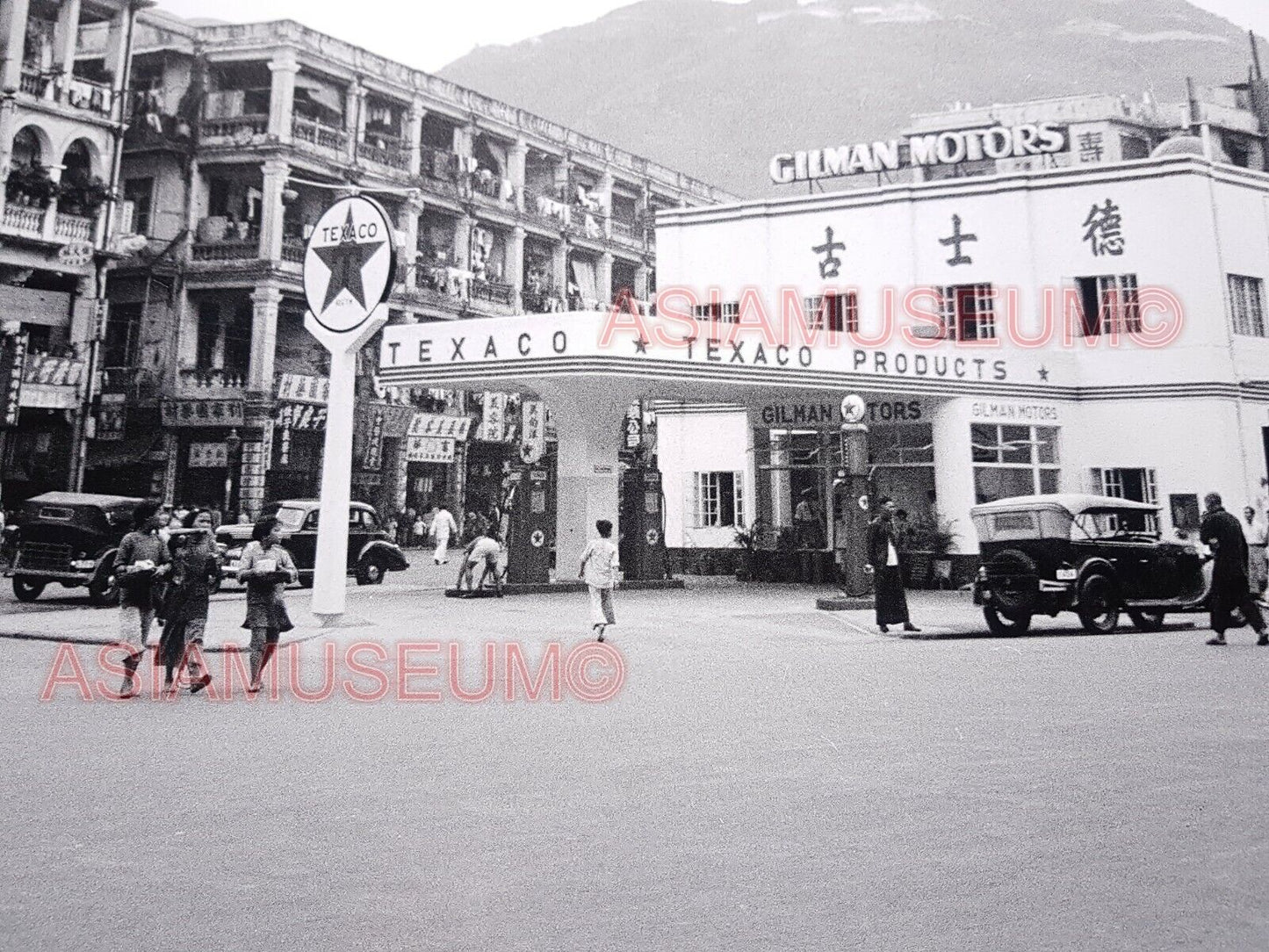 40's TEXACO CALTEX Hong Kong British Colonial Street Scene Vintage Photo 香港老照片