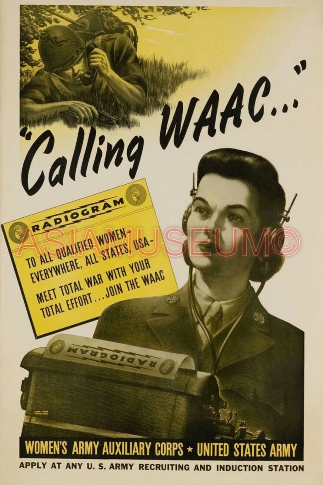 1942 WW2 USA AMERICA WAAC WOMEN ARMY CORPS SOLDIER BATTLE PROPAGANDA Postcard