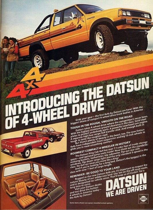 Vintage USA NISSAN DATSUN 4X4 FOUR WHEEL DRIVE CAR TRUCK KING CAB Postcard #011