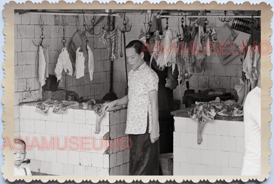 WW2 WAR SYNACOCOE STREET SCENE WOMEN BUTCHER SHOP Vintage Singapore Photo 17772