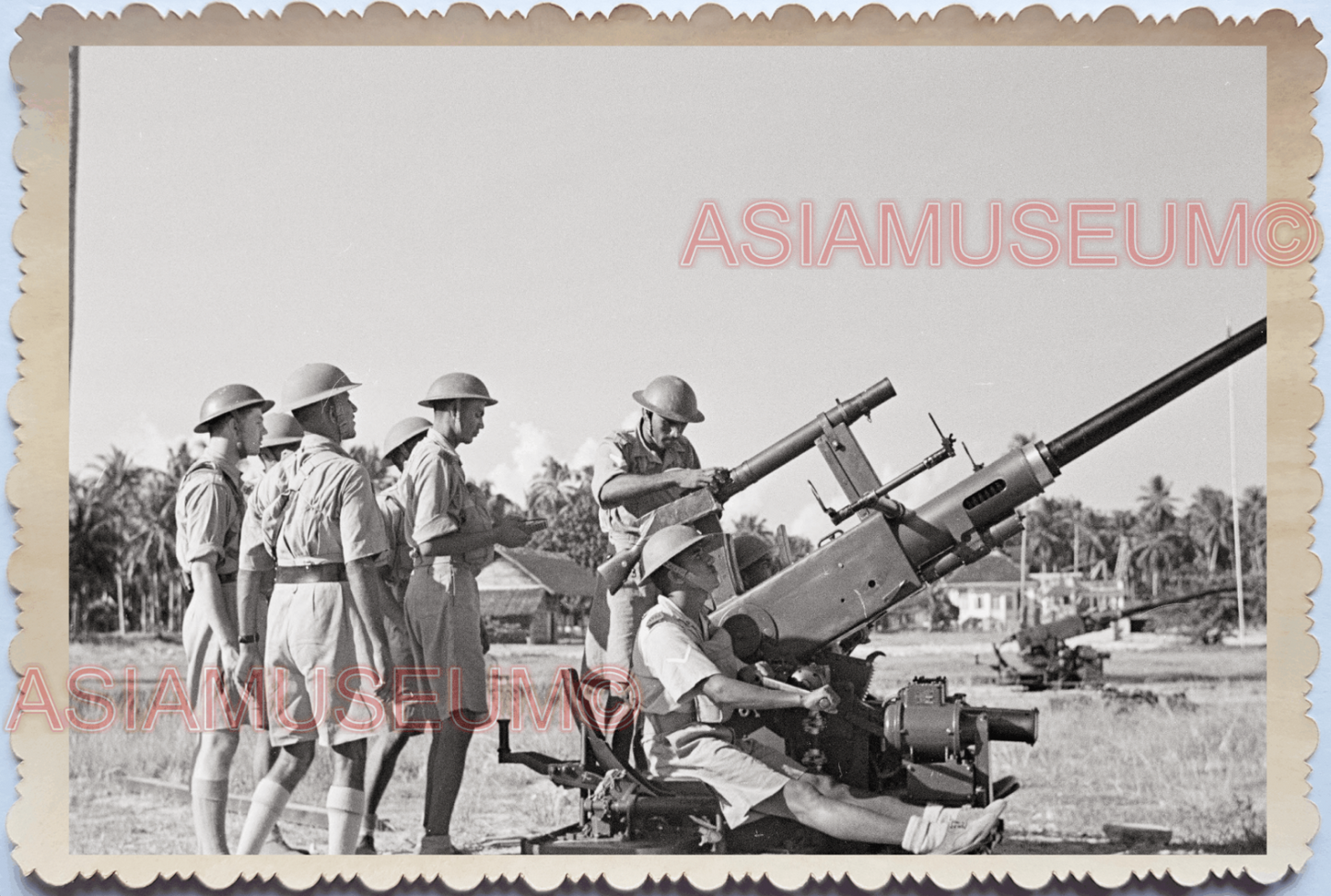 WW2 British India Army Anti Aircraft Gun Japanese War B&W Singapore Photo 18936