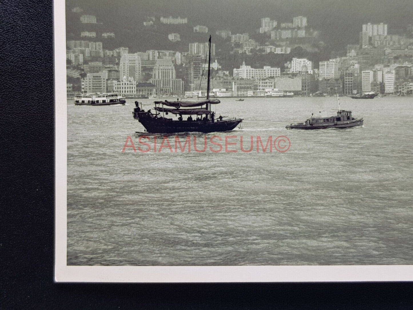 Hong Kong Ferry Ship Boat Junk Victoria Peak Clock Tower Photo Postcard RPPC