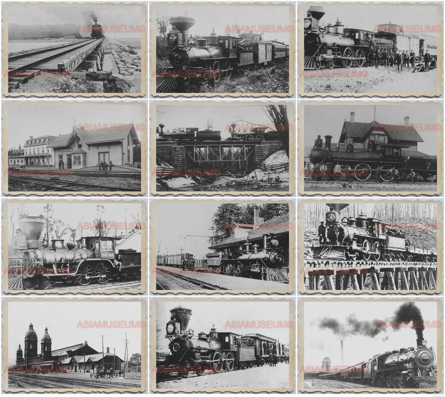 100pcs 1900s USA AMERICA RAILWAYS TRAIN STATION LOCOMOTIVE B&W Vintage Photo