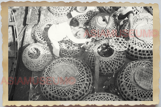 40s WW2 Vietnam HANOI PIER HARBOR MARKET BAMBOO BASKET DUCKS Vintage Photo 04243