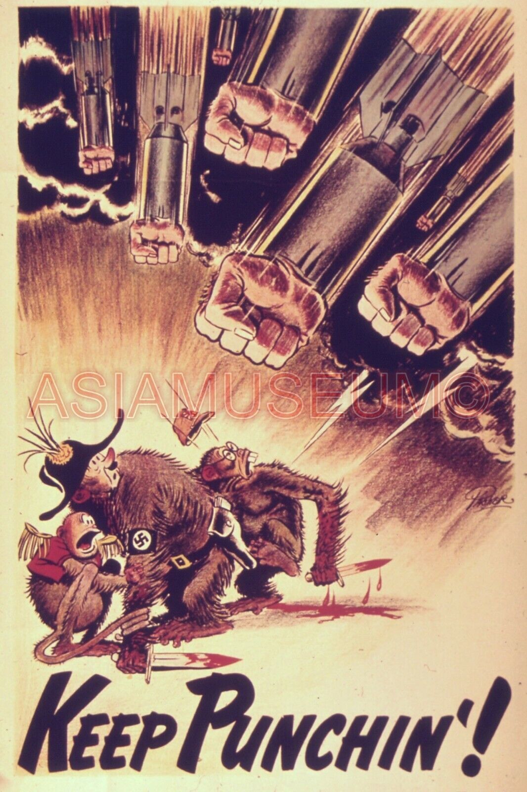 1943 WWii USA COMIC PUNCH HIROHITO MONKEY CARICATURE CARTOON PROPAGANDA Postcard